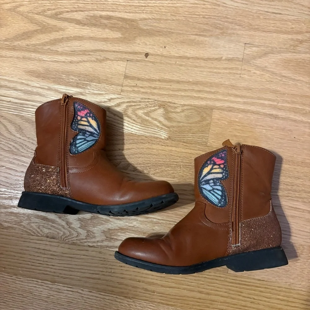 Skechers Butterfly Brown Kids Boots Sz 13 Glitter Girls Zip Side